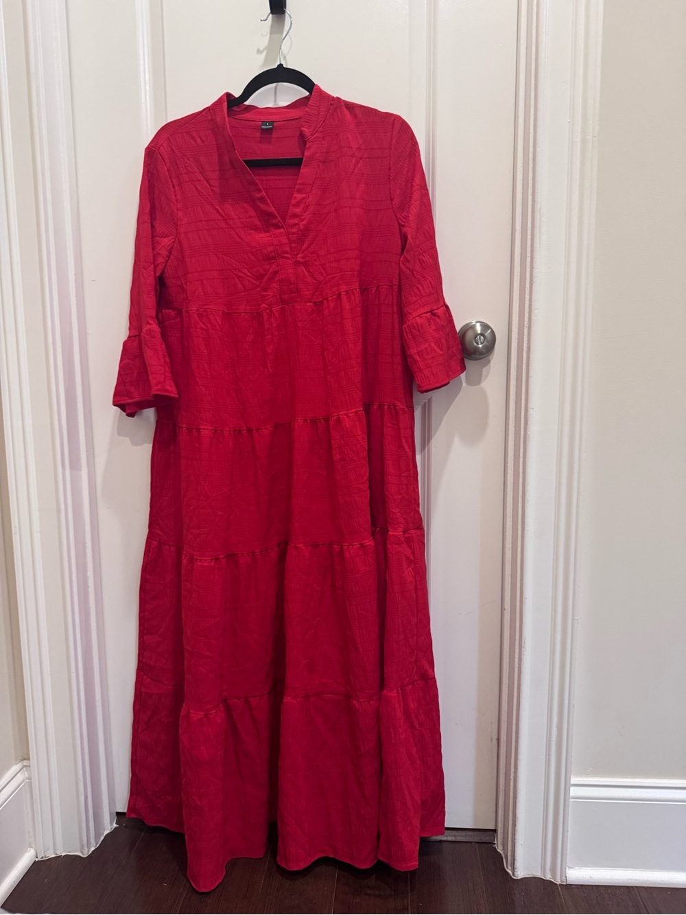 Women's Red Tiered V-Neck Maxi Dress